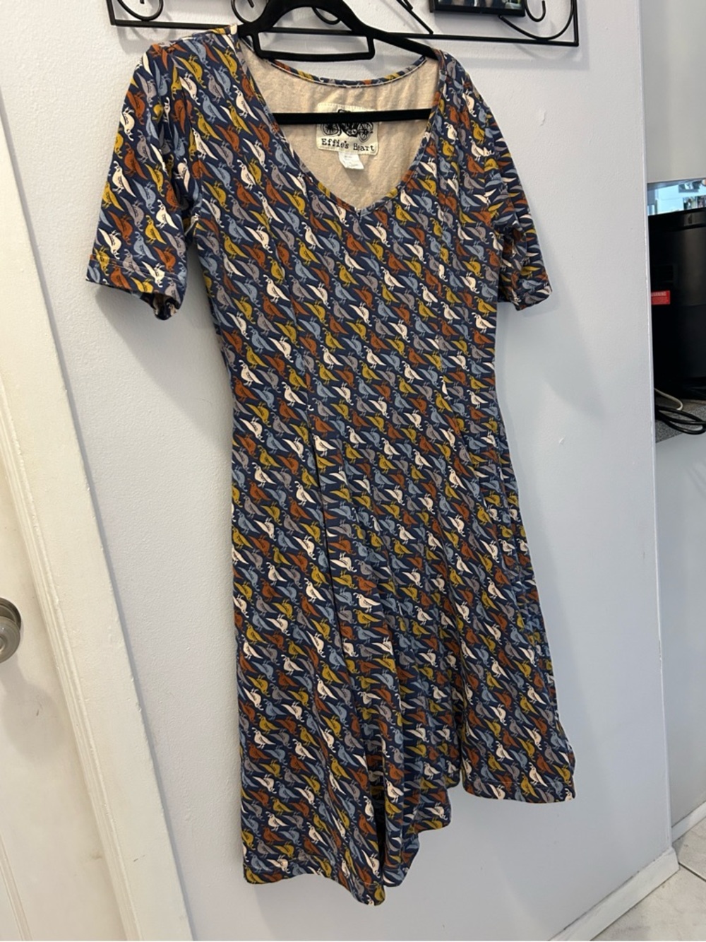 Effie's Heart Navy Multi Bird-Print V-Neck Midi Dress
